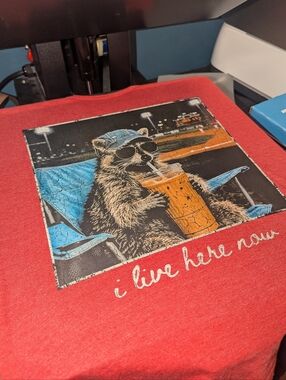 Red Graphic T-Shirt with Sunglasses Raccoon and Drink, Baseball Mom Tank